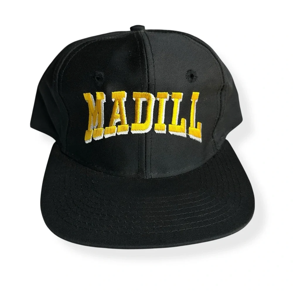 Vintage‎ 90's Madill Oklahoma Wildcats Embroidered Black Yellow Snapback Hat Cap